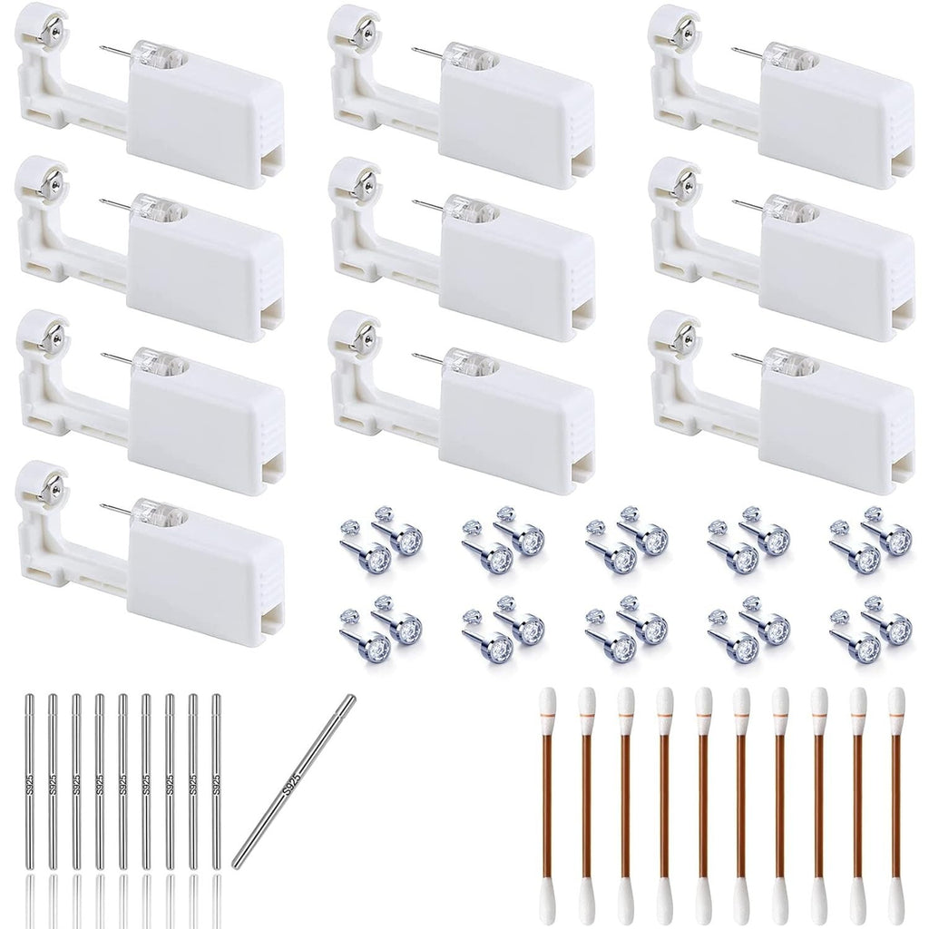 Self Ear Piercing Kit - 10 Pack Disposable Gun with Sterling Silver Ear Studs