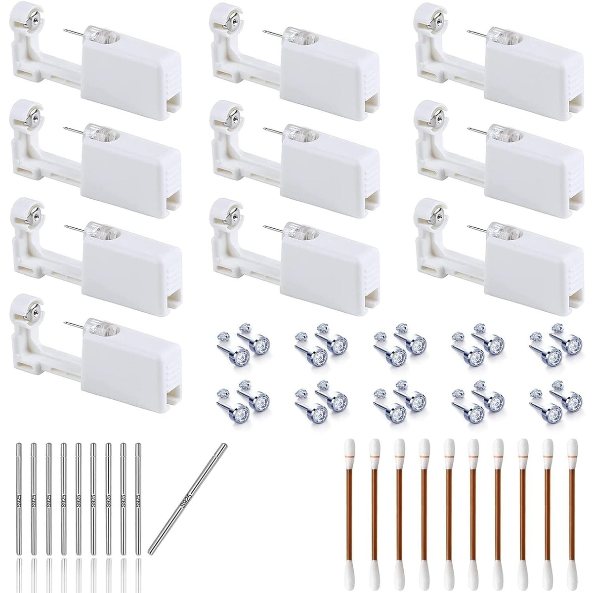 Self Ear Piercing Kit - 10 Pack Disposable Gun with Sterling Silver Ear Studs