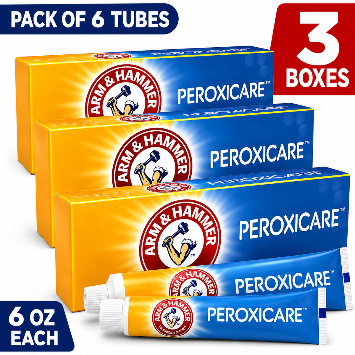 Arm & Hammer Peroxicare Fluoride Toothpaste 6 Pack - Fresh Mint, White Teeth
