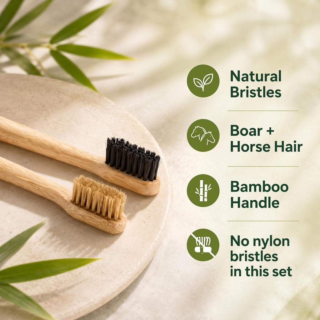 Natural Bamboo Toothbrush Sampler Set - 2 Pack (Boar & Horse Bristle)