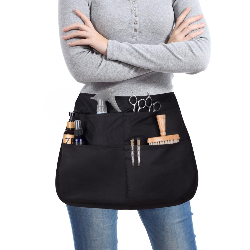 Waterproof Hair Stylist Apron with 5 Pockets, Adjustable Half Waist Salon Apron
