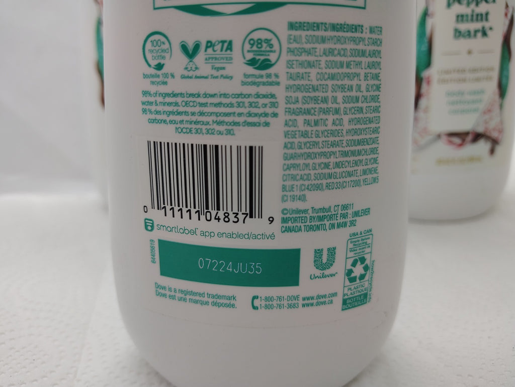 Dove Holiday Body Wash Set with Peppermint Bark Scent – Limited Edition, 4 Pack 20 fl oz