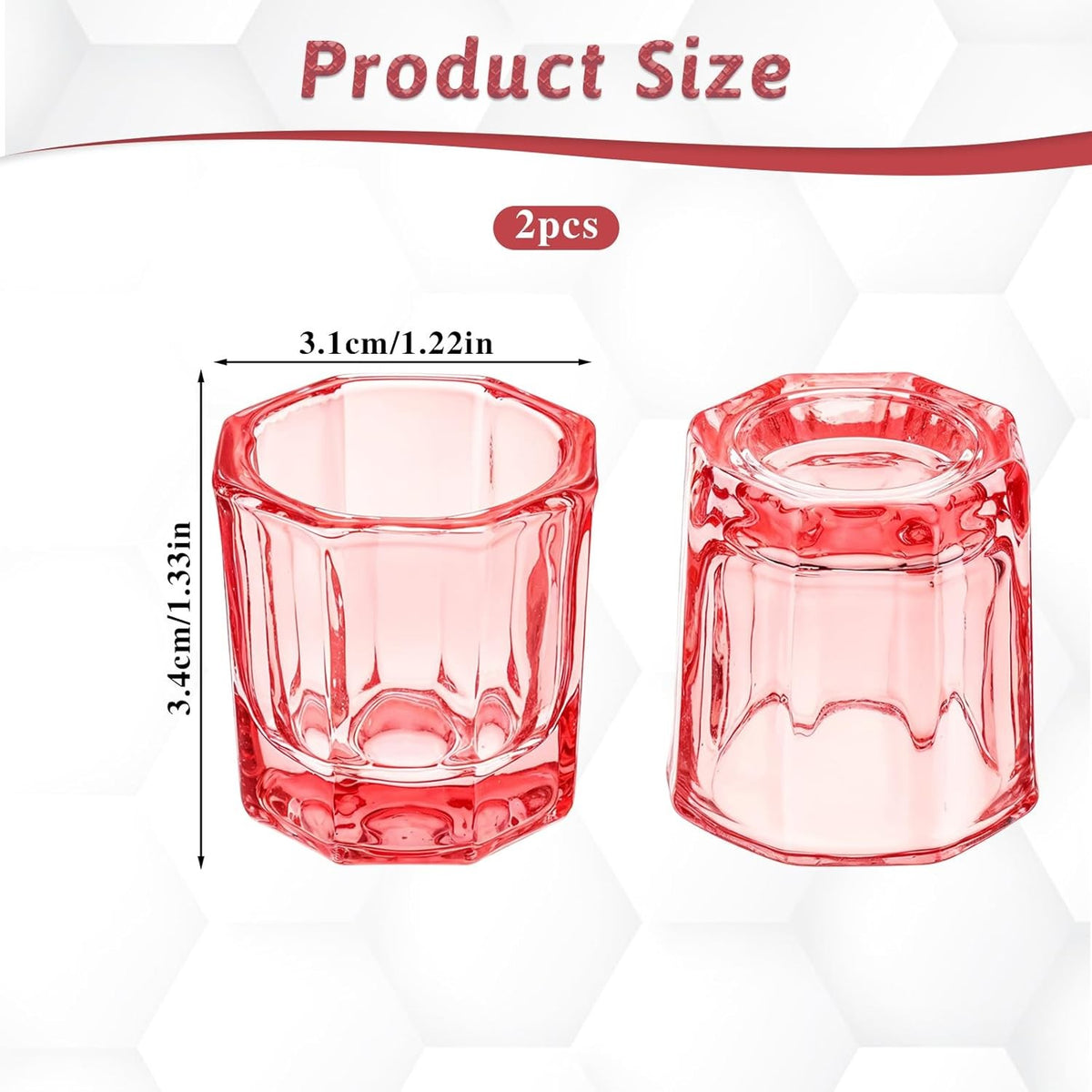 Pink Glass Dappen Dish Cups for Nail Art and Manicure Supplies – 2 Pack