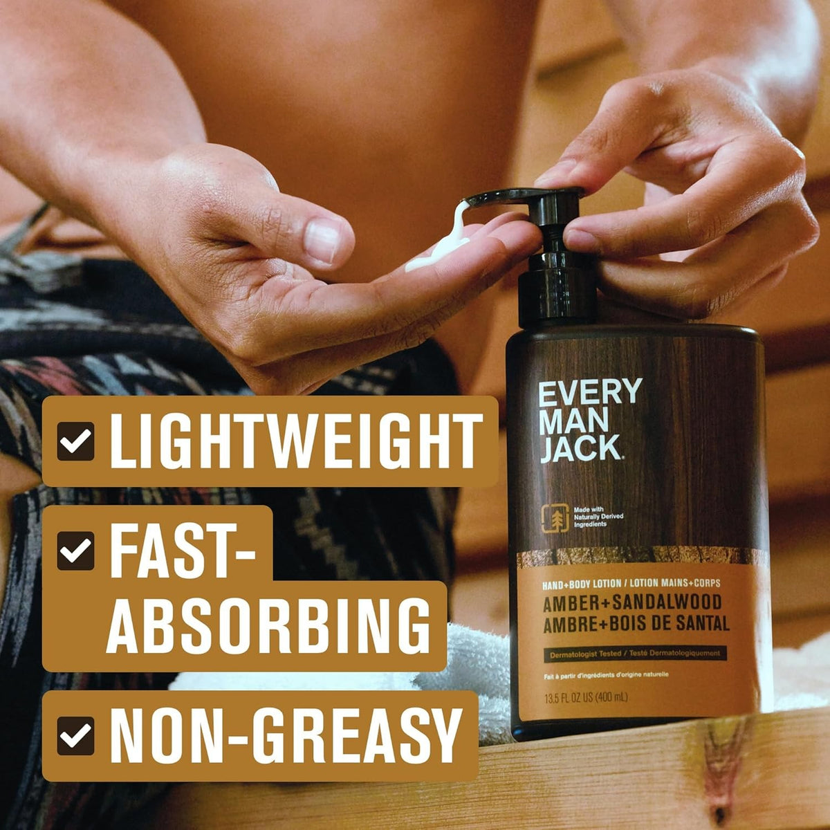 Men's Amber Sandalwood Hand & Body Lotion - Hypoallergenic, Fast Absorbing