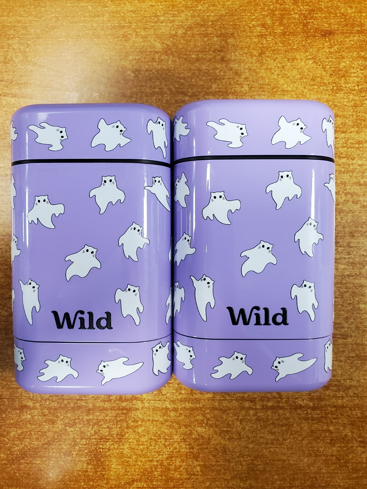 2 Pack Refillable Deodorant Cases with Lilac Ghost Cat Design