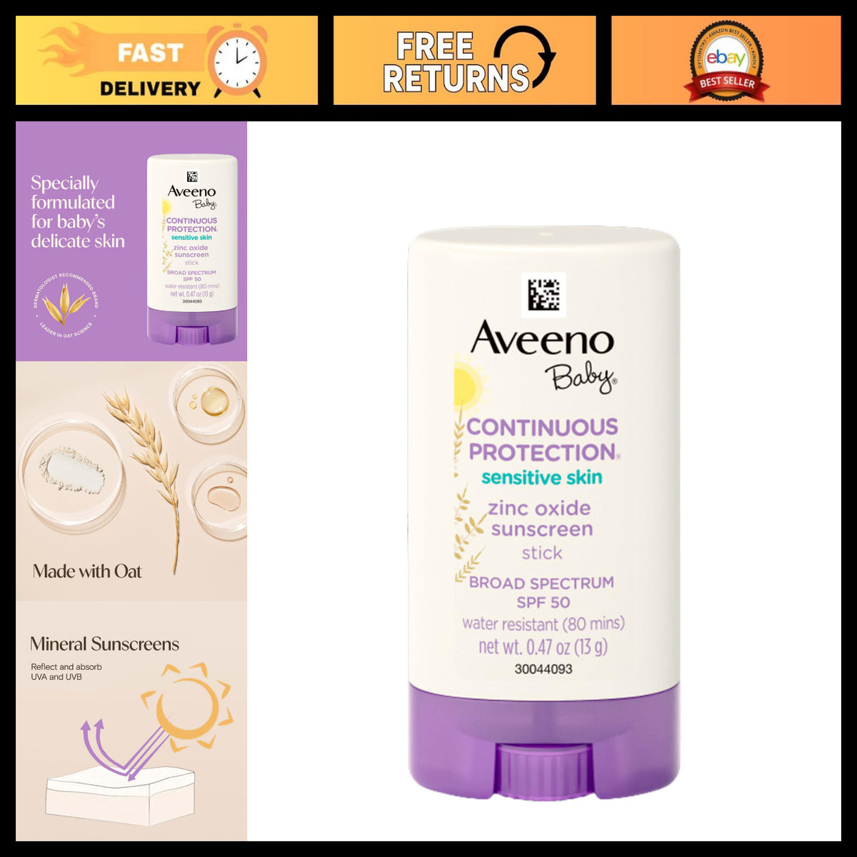 Baby Sunscreen Stick SPF 50 Water-Resistant, Gentle & Safe for Sensitive Skin