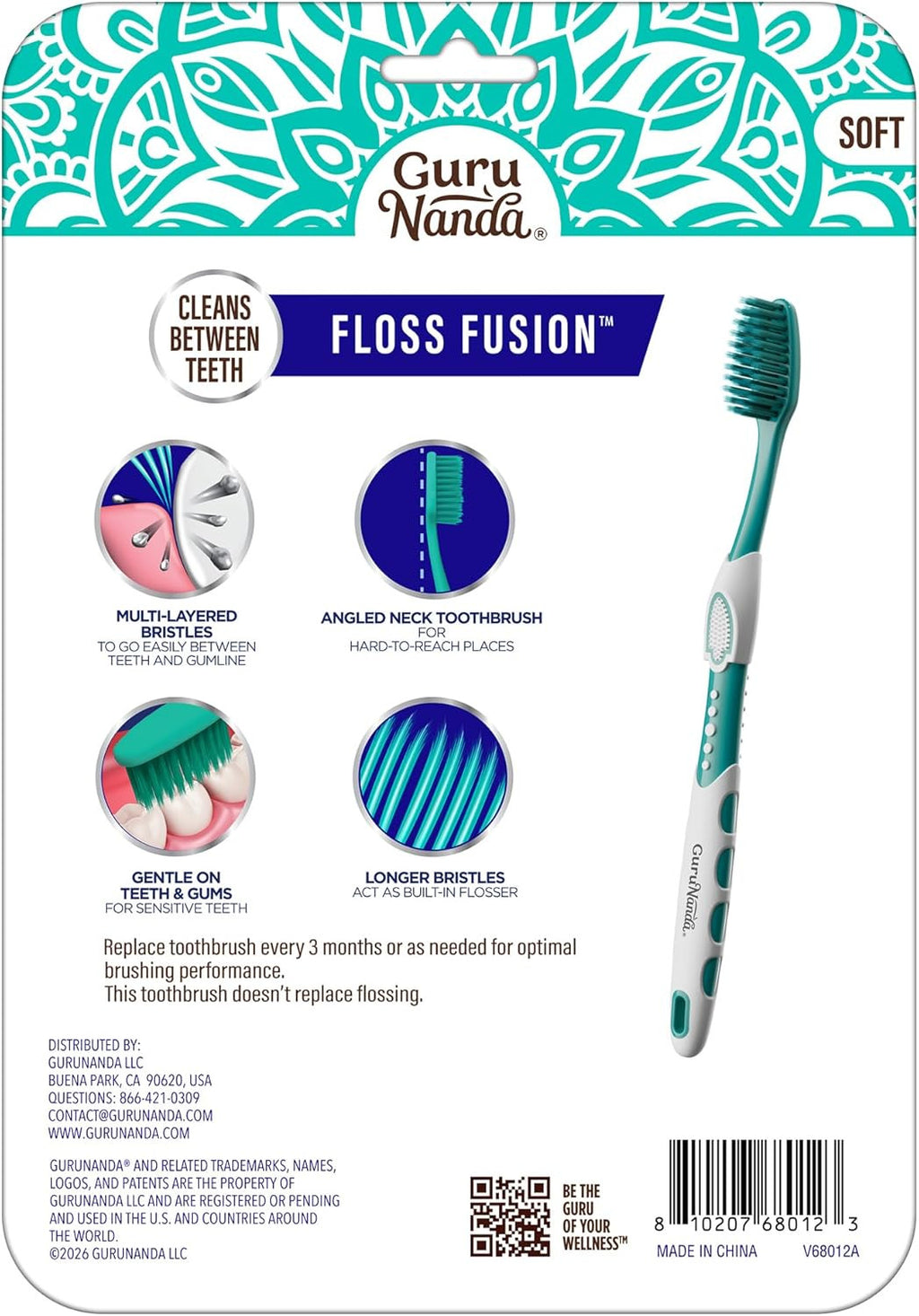 Adult Soft Toothbrush with Floss Fusion Design - 8 Pack