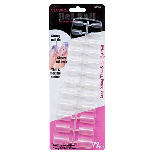 Medium Long Clear Gel Nail Tips - 72 Pack Full Cover Fake Nails