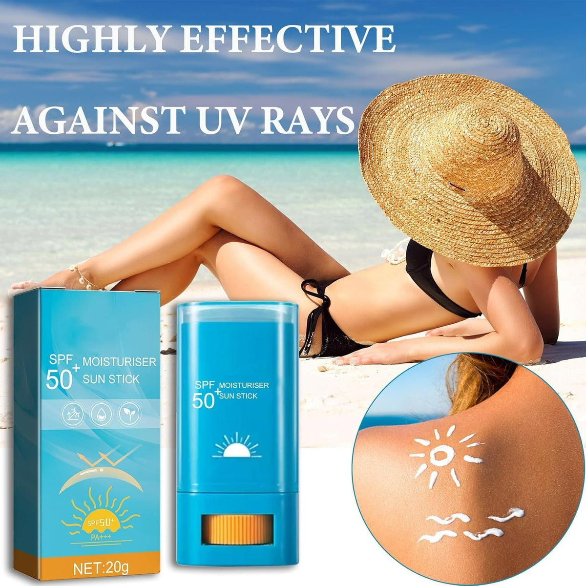 SPF 50+ Face Sunscreen Stick Waterproof Moisturizing Sunblock