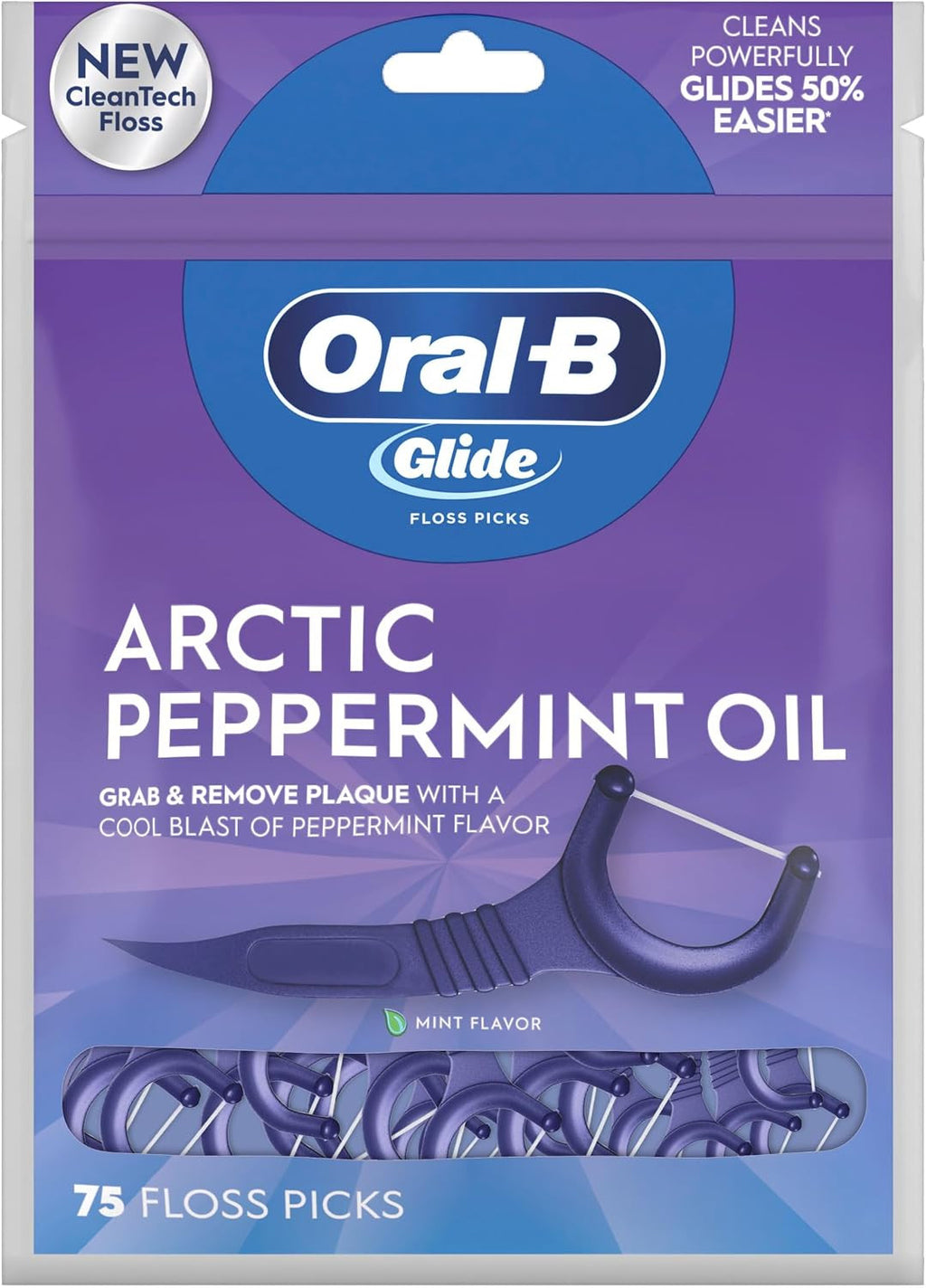 Dental Floss Picks with Arctic Peppermint Oil - 75 Count, Easy Slide, Plaque Removal