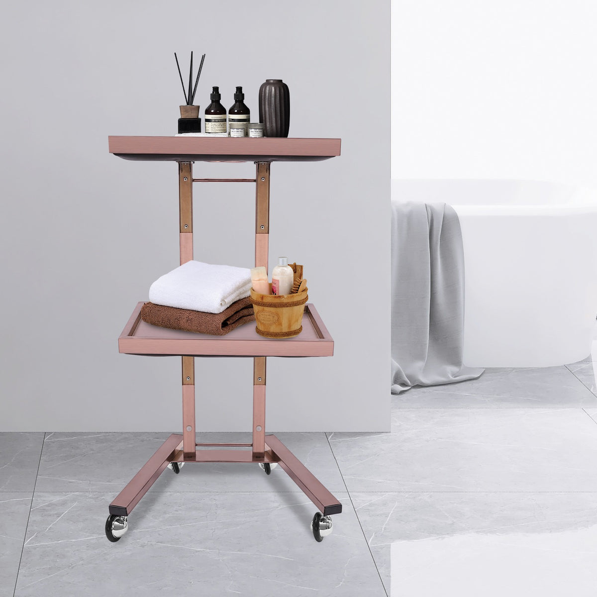 2-Tier Hairdressing Salon Trolley Cart with Trays & Wheels