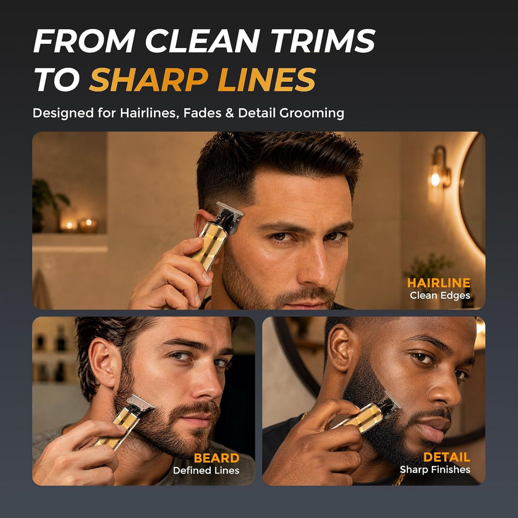 Men's Beard & Hair Trimmer with Titanium T-Blade, Quiet Cordless Edger