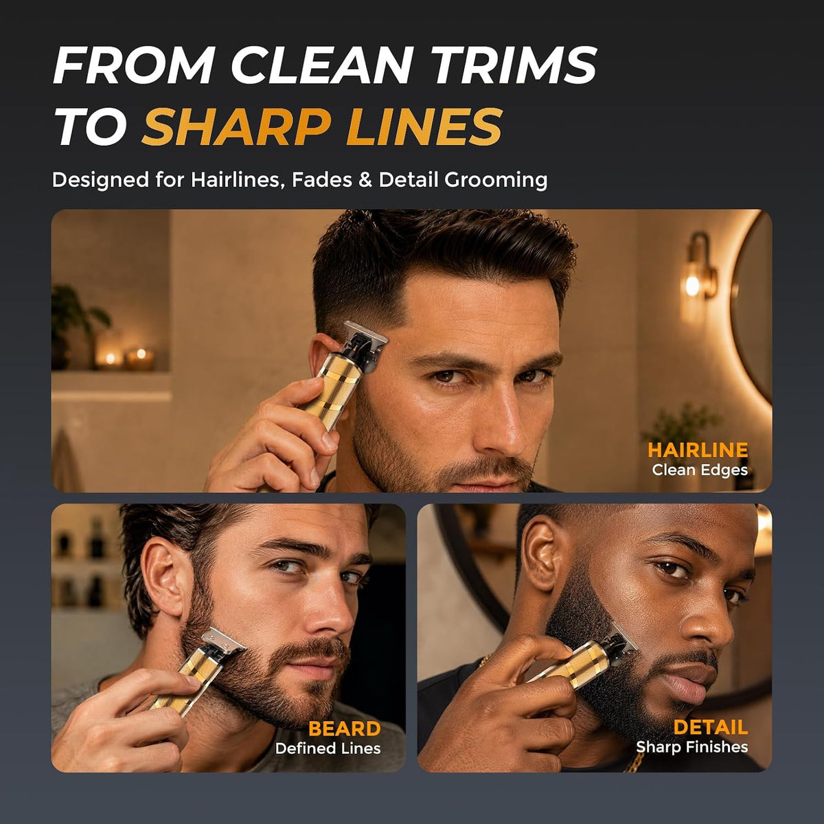 Men's Beard & Hair Trimmer with Titanium T-Blade, Quiet Cordless Edger