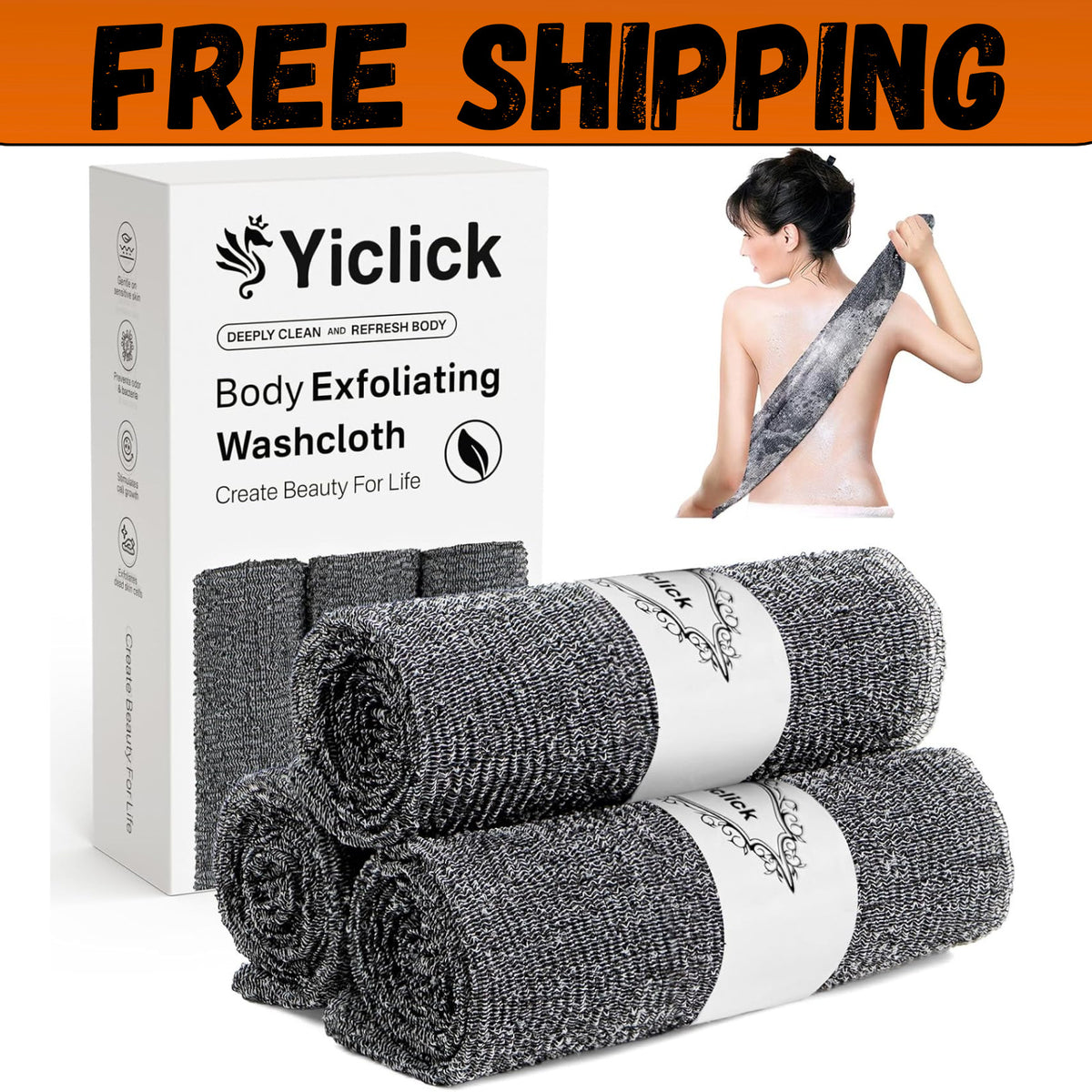 3-Piece Exfoliating Shower Washcloth Set for Body Back & Face