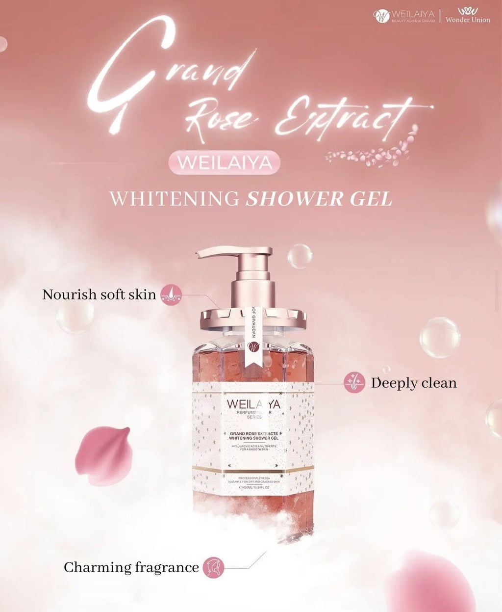 Damask Rose Extract Shower Gel 450mL - Luxurious Whitening & Fragrance
