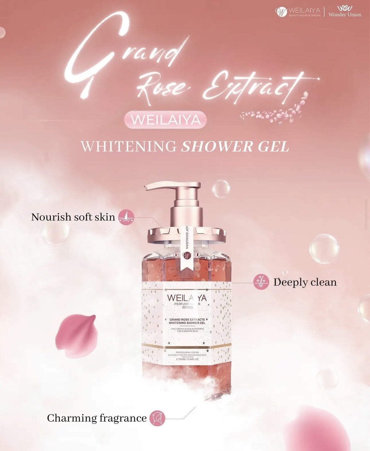 Damask Rose Extract Shower Gel 450mL - Luxurious Whitening & Fragrance