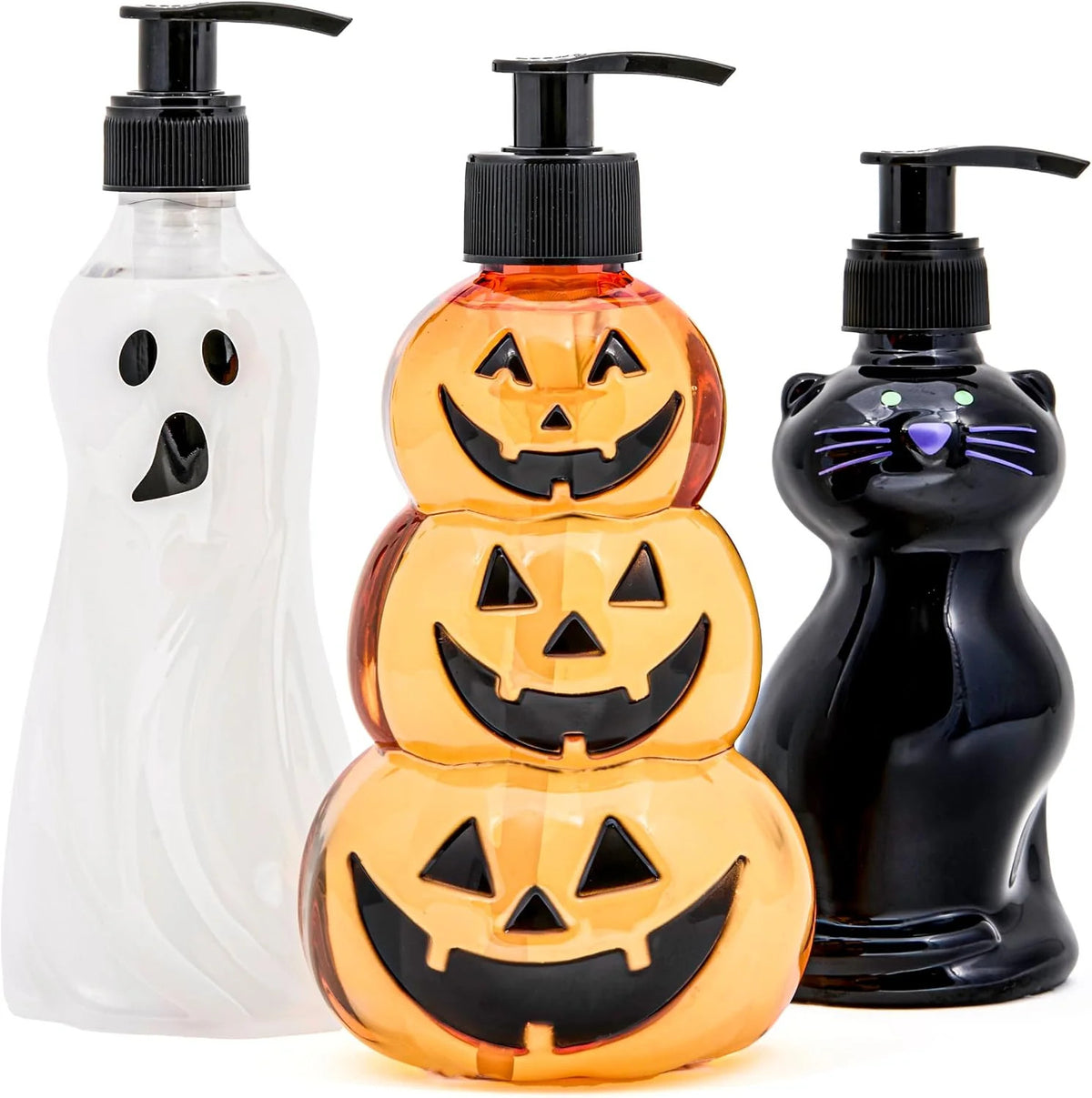 Halloween Soap Dispensers 3 Pack - Fall Cat Ghost Pumpkin Scented Hand Wash