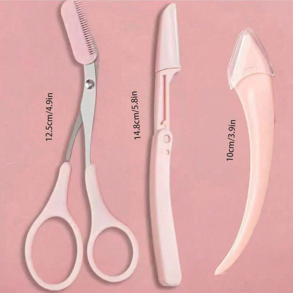 Unisex Eyebrow Grooming Kit with Scissors Comb Razor Stainless Steel
