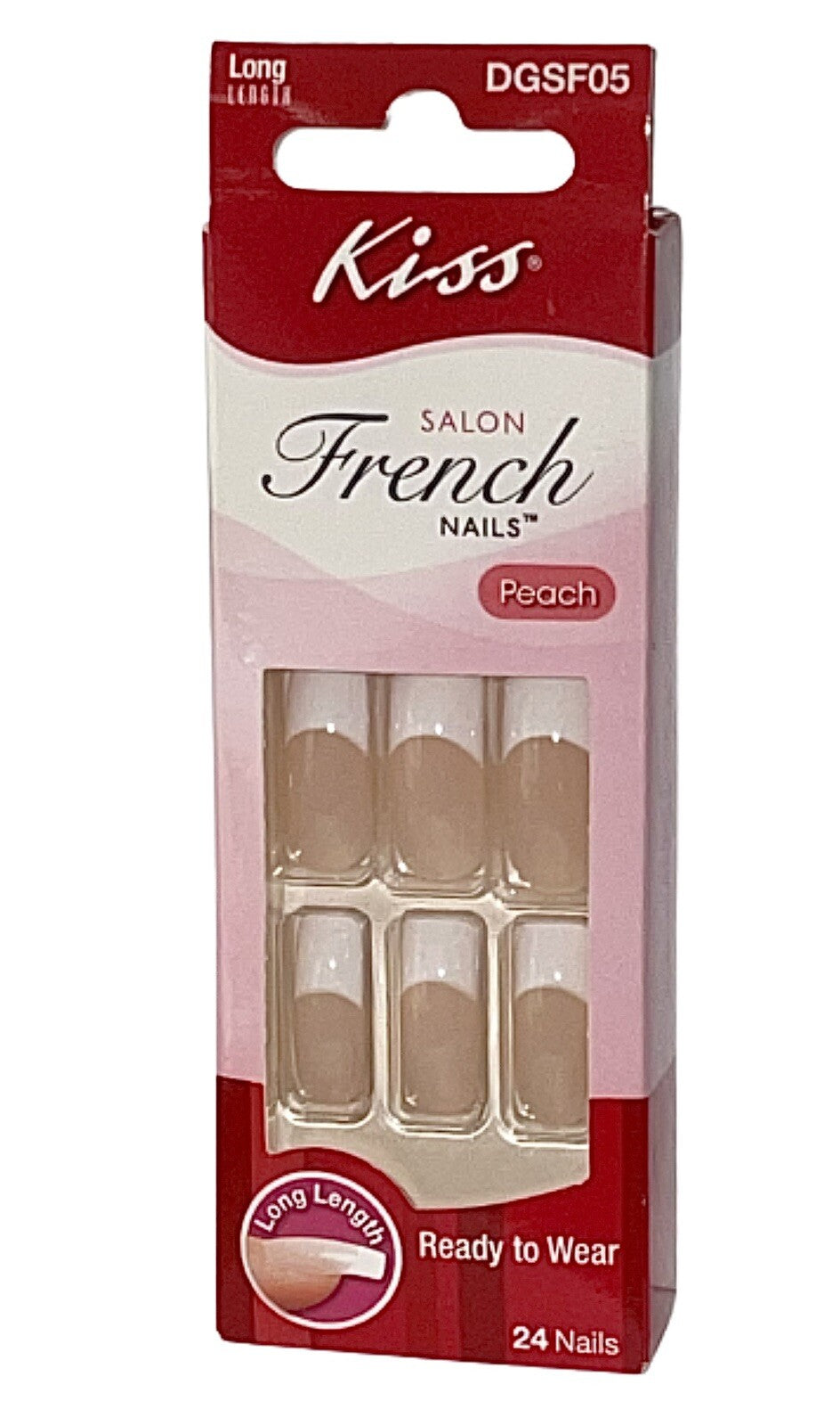 Long French Artificial Nails Peach Pack of 24 for Salon-Quality Manicure