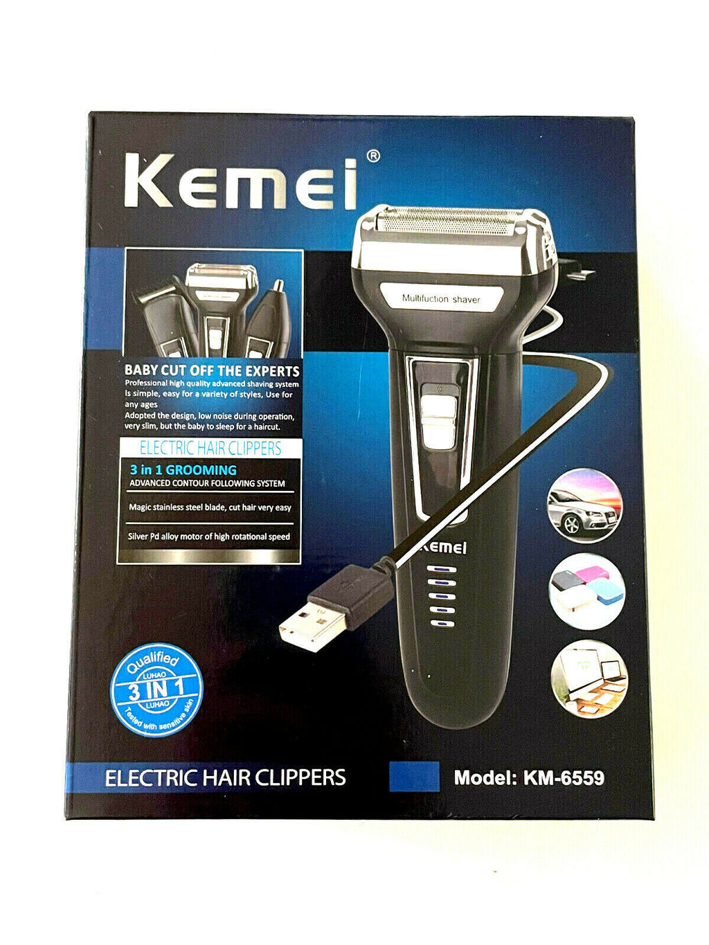 USB Rechargeable 3-in-1 Hair Shaver Nose Trimmer Gift Set - Waterproof