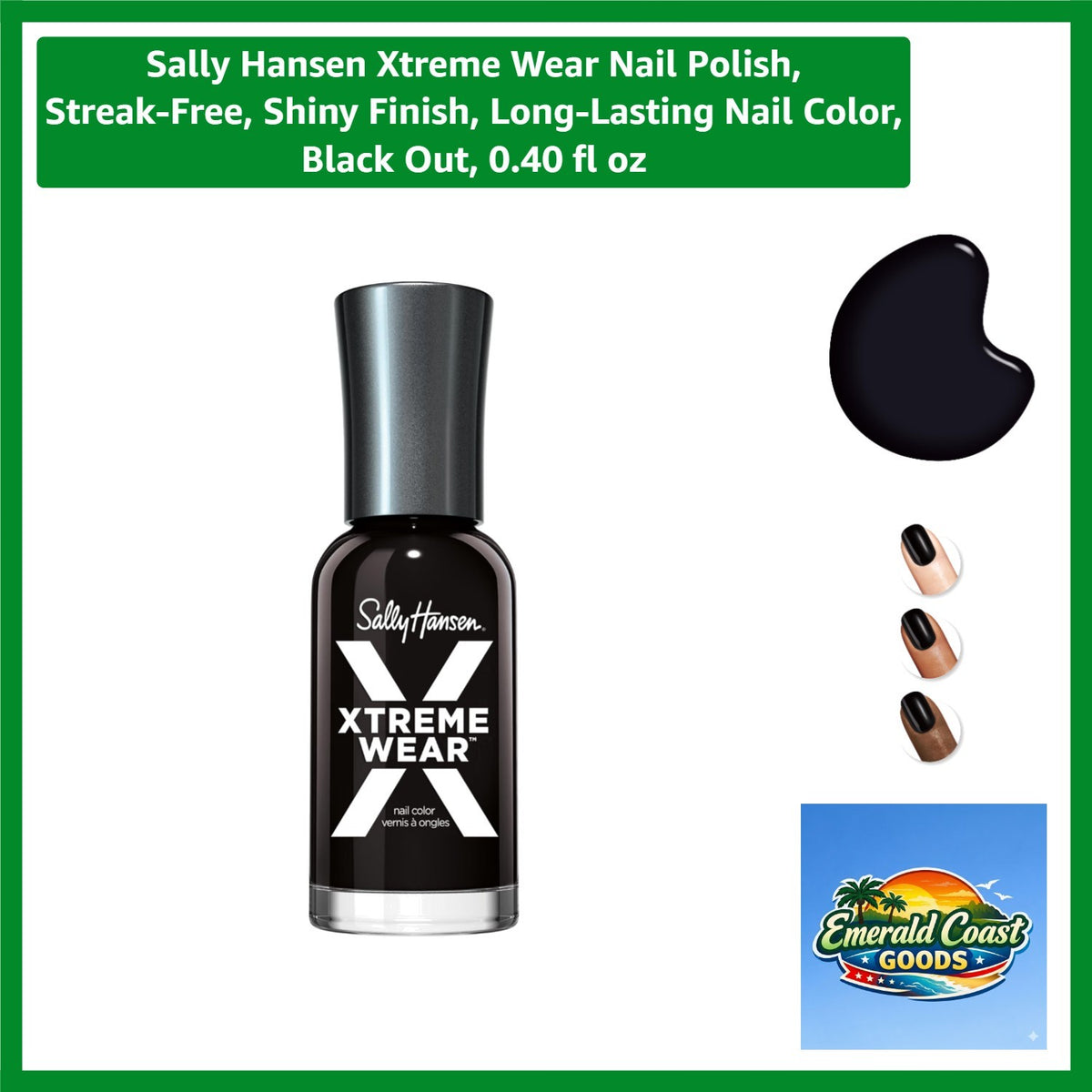 Black Nail Polish - Long-Lasting, Glossy, Streak-Free Finish - 0.40 fl oz