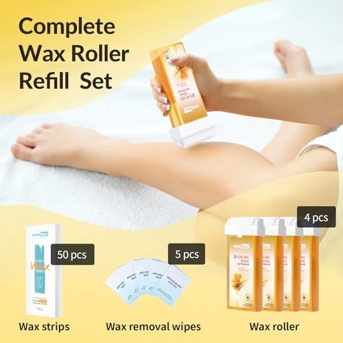 Roll-On Wax Refills for Hair Removal - Natural Honey Formula, 4 Pack