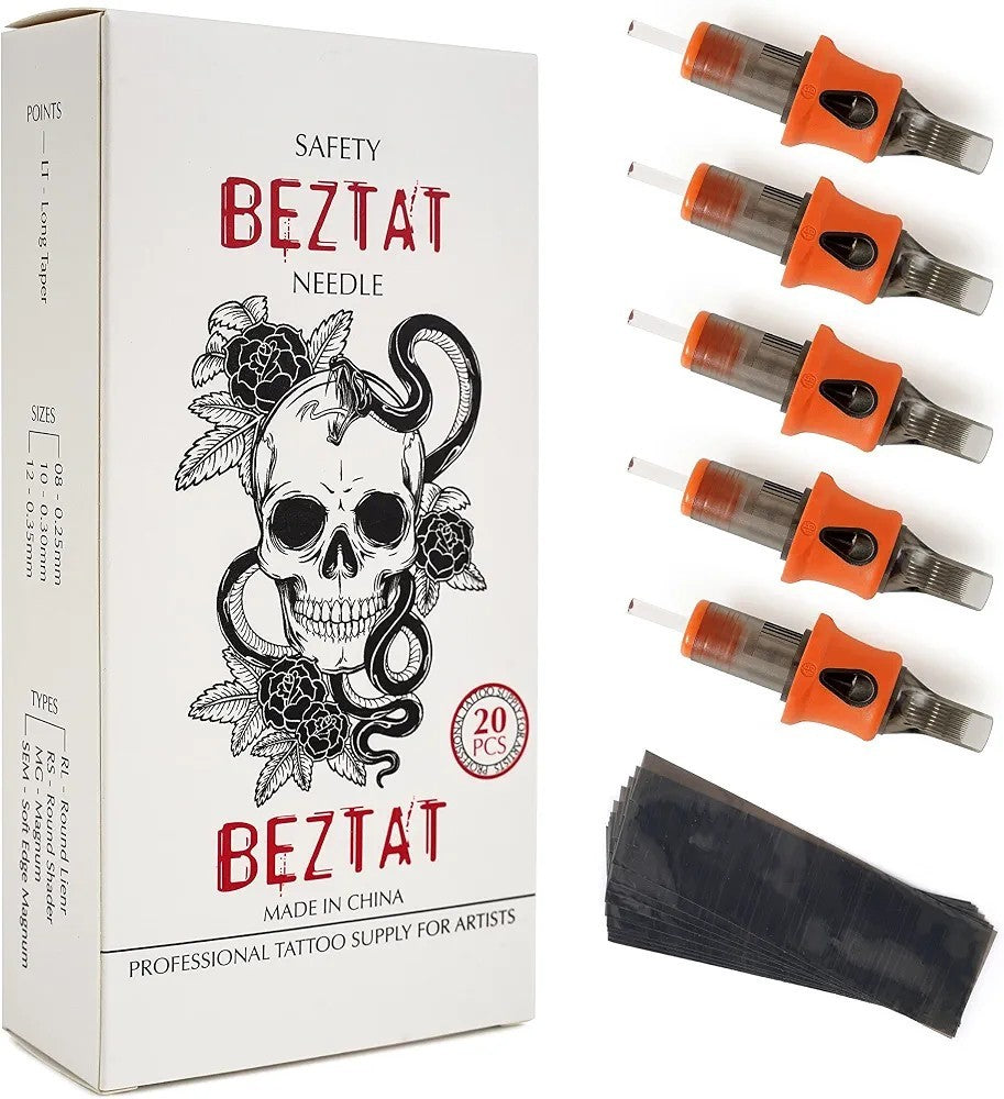 Tattoo Needle Cartridges 20pcs with Grip — 316 Stainless Steel, EO Sterilized