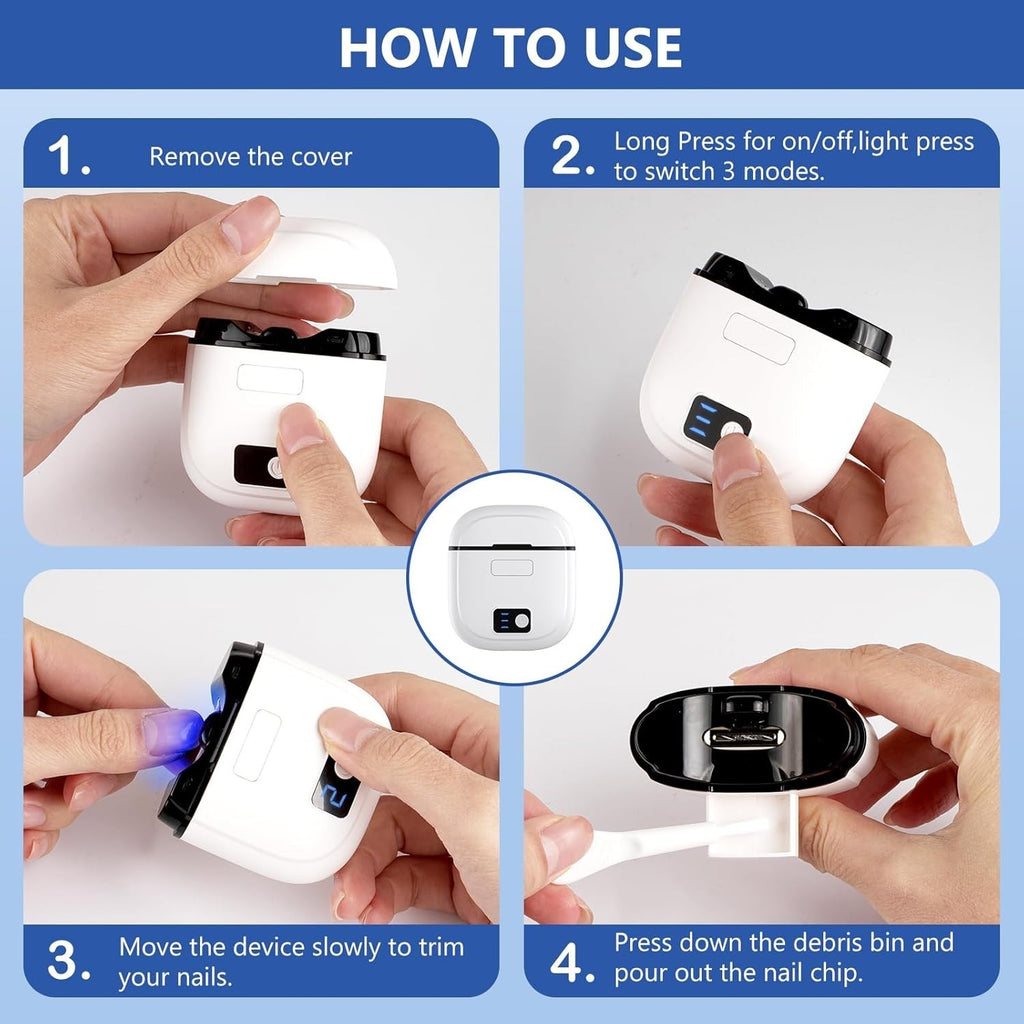 Electric Toe Nail Clippers for Thick Nails - Rechargeable White Trimmer