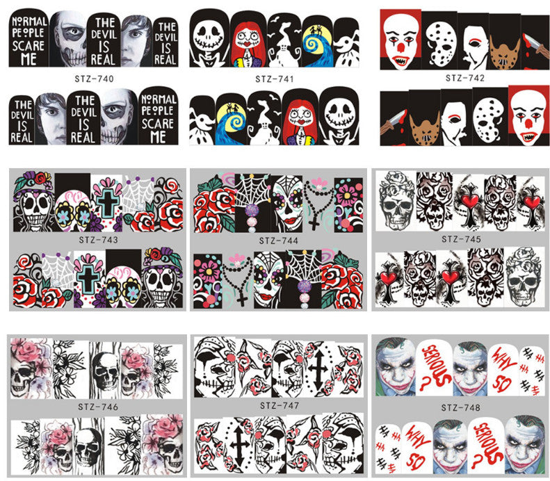 Halloween Day of the Dead Nail Art Stickers - 25 Sheets