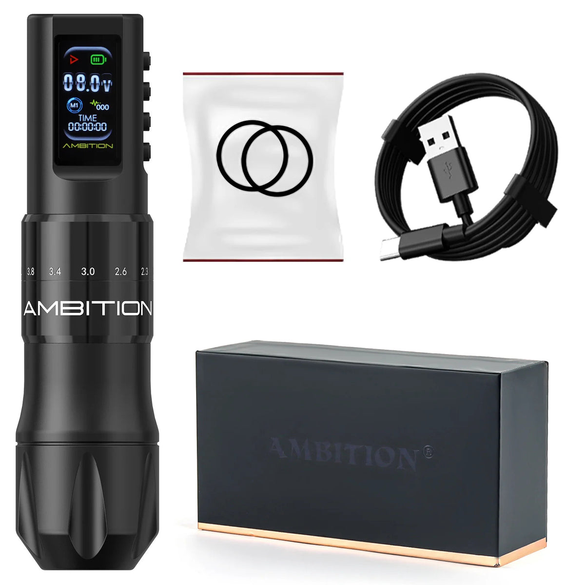 Ambition C2 Wireless Tattoo Machine Pen - 7 Adjustable Stroke, Coreless 1600mAh