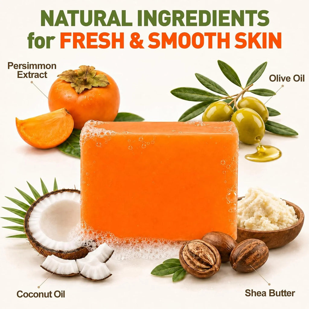 Persimmon Soap Bar Set for Body Odor Control - Natural Refreshing Cleansing, 3 Pack