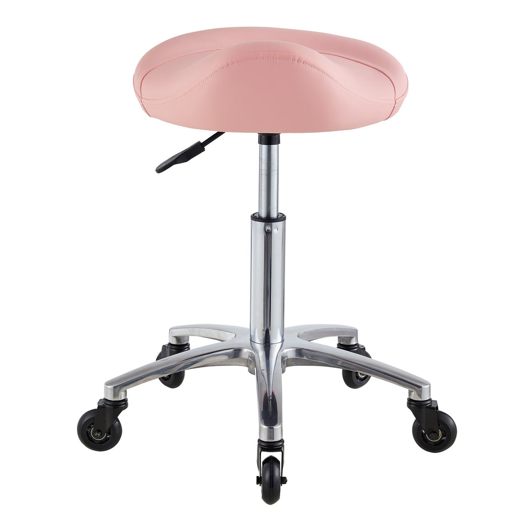 Pink Saddle Salon Stool with Hydraulic Height Adjustment and 360° Swivel