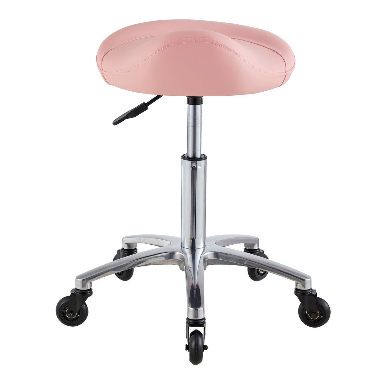 Pink Saddle Salon Stool with Hydraulic Height Adjustment and 360° Swivel