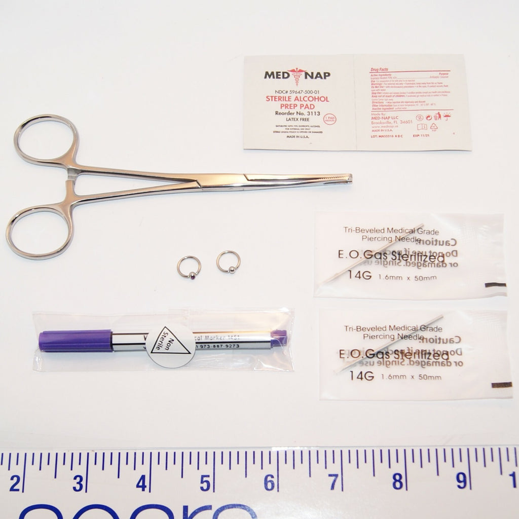 14-15g Piercing Pennington Forceps Kit with Captive Hoops Dangle Barbells