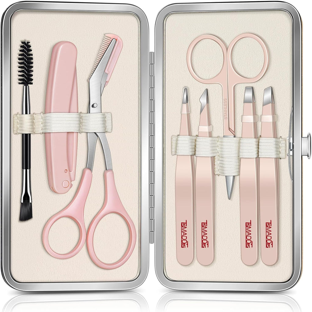 8-Piece Eyebrow & Facial Hair Grooming Kit with Tweezers, Trimmer & Razor