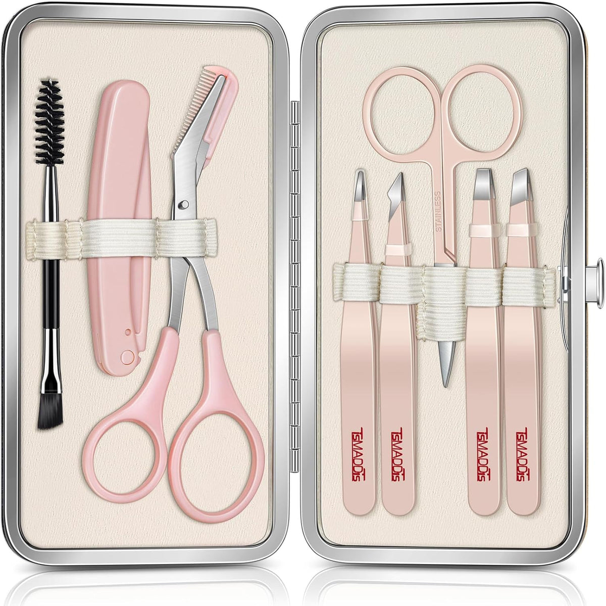 8-Piece Eyebrow & Facial Hair Grooming Kit with Tweezers, Trimmer & Razor