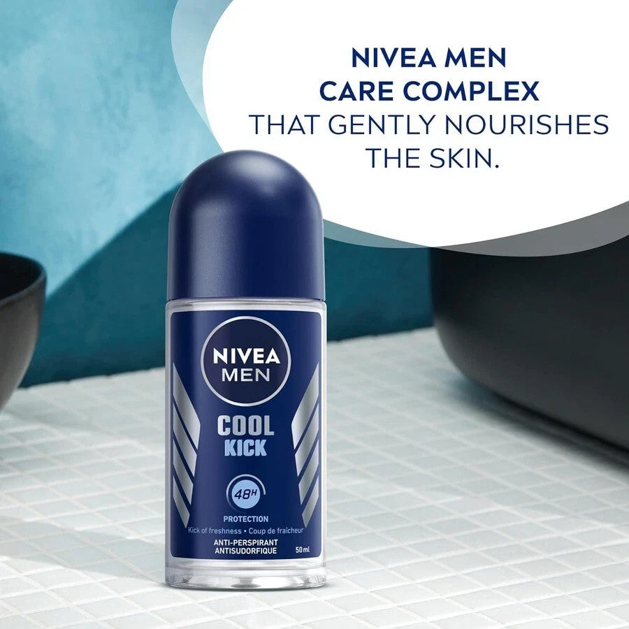 Men's Cool Kick Anti-Perspirant Deodorant Roll-On 50ml 3 Pack - Alcohol-Free, Cooling Scent