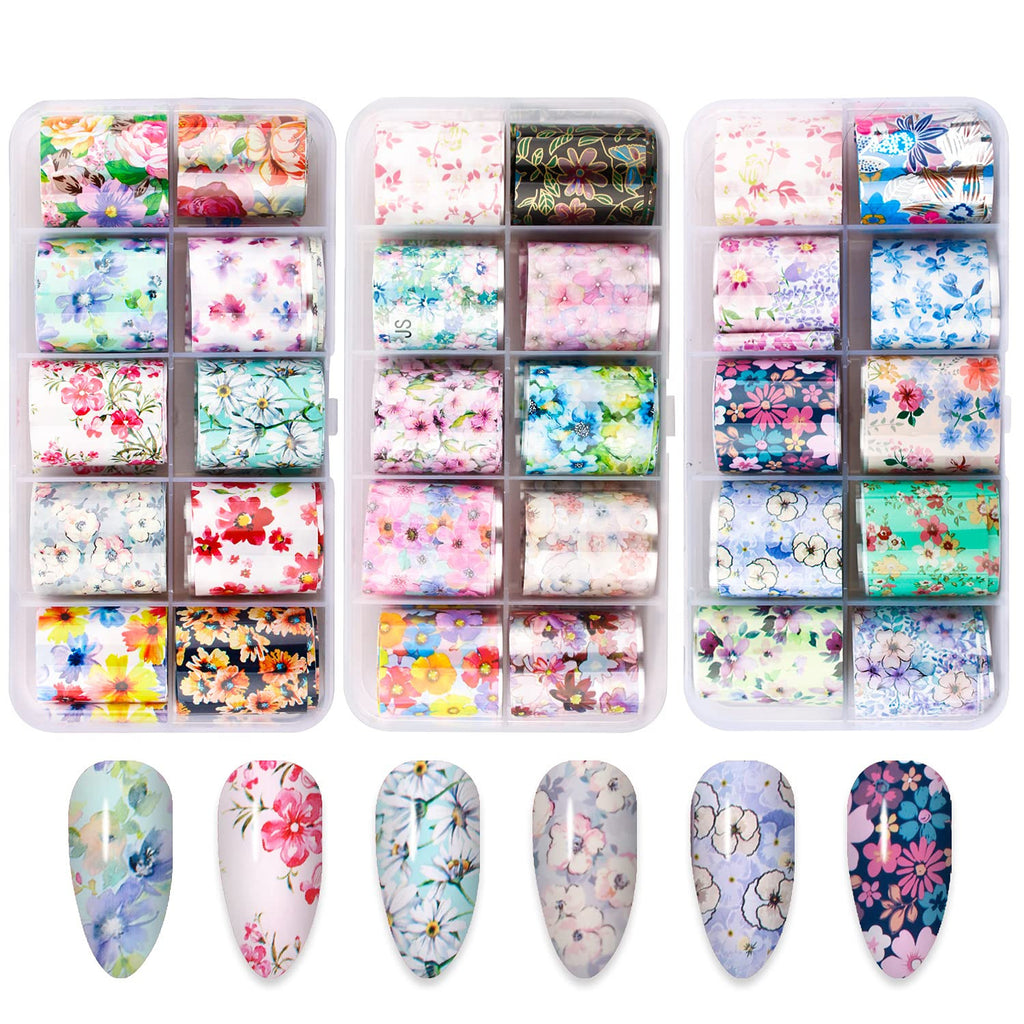 Nail Art Foil Transfer Sheets - 30 Rolls Floral & 3D Designs for Nails