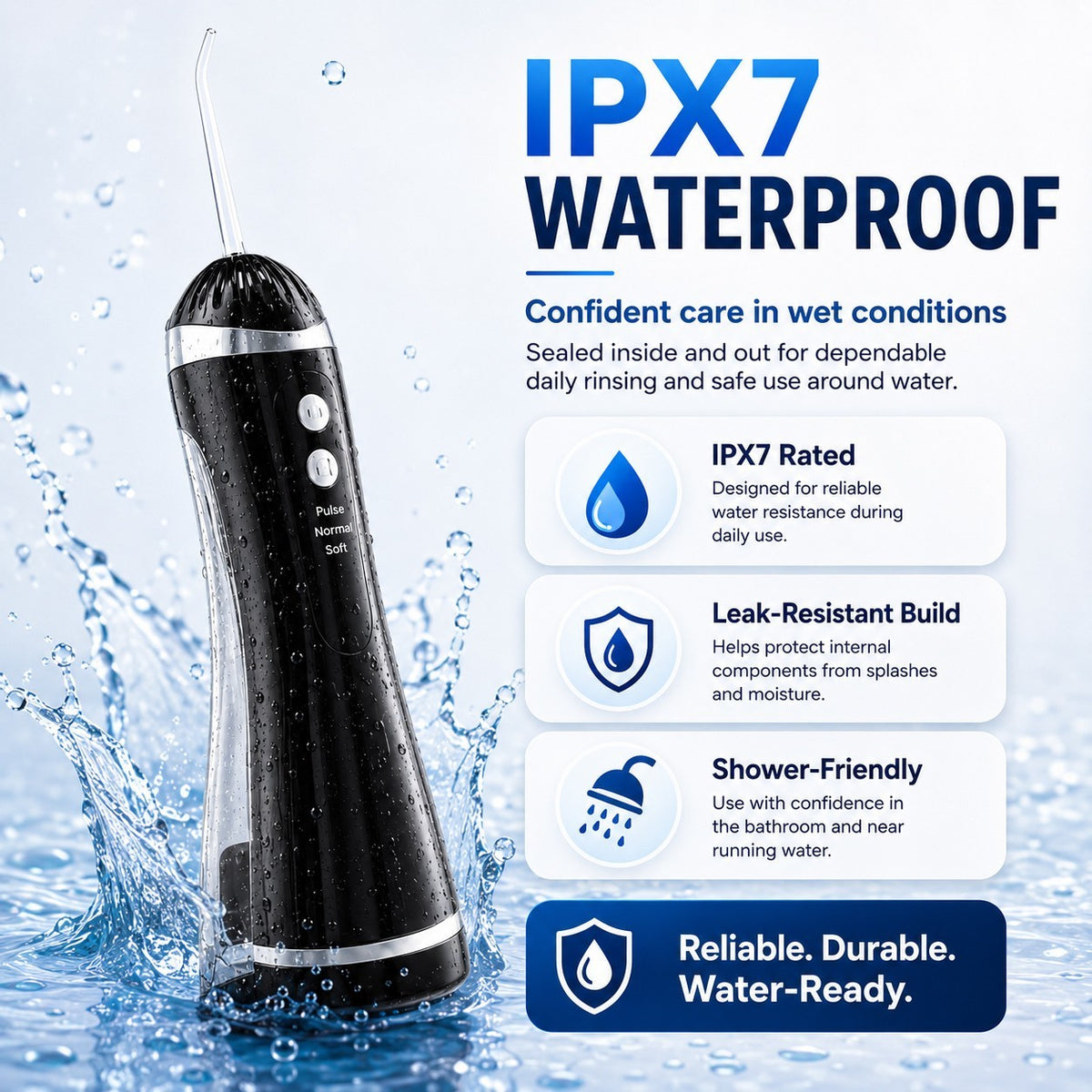 Cordless Water Flosser Oral Irrigator with 3 Modes and 4 Tips - Travel Friendly