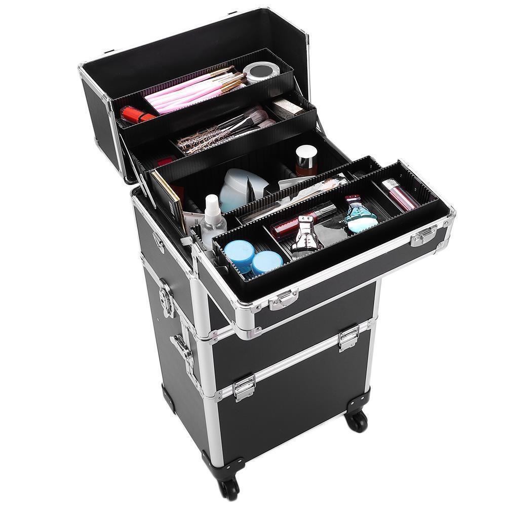 4 Wheels Makeup Case Organizer with Trolley, Storage Box & Carry Handle