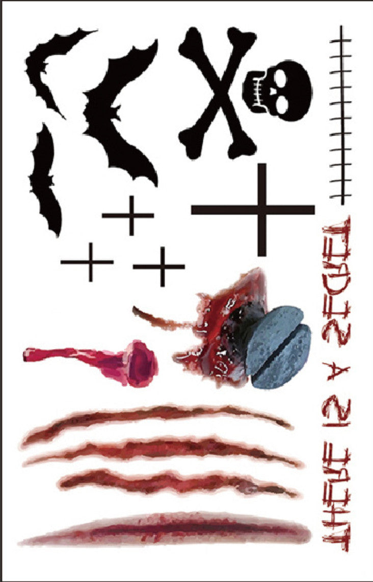 4 Sheets Halloween Temporary Tattoos – Ghosts, Scars & Bats