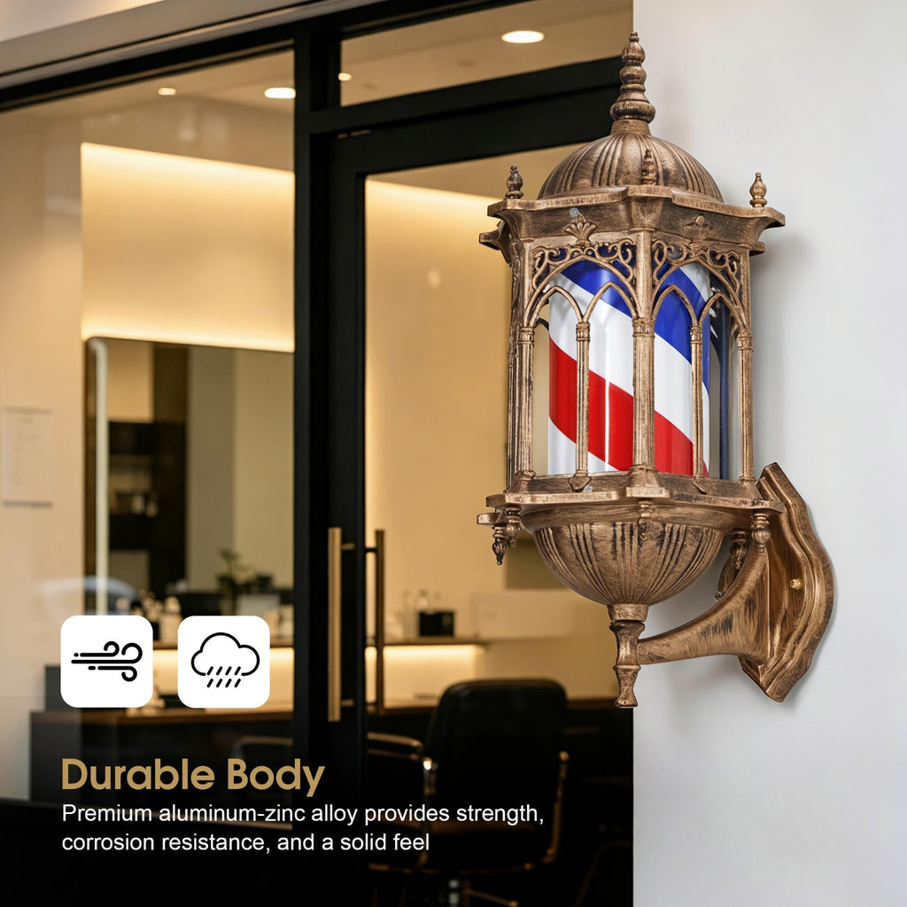 Wall-Mounted Vintage Barber Pole Sign with Rotating LED Strips for Salons