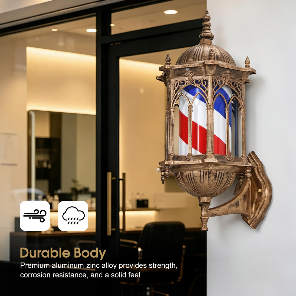 Wall-Mounted Vintage Barber Pole Sign with Rotating LED Strips for Salons