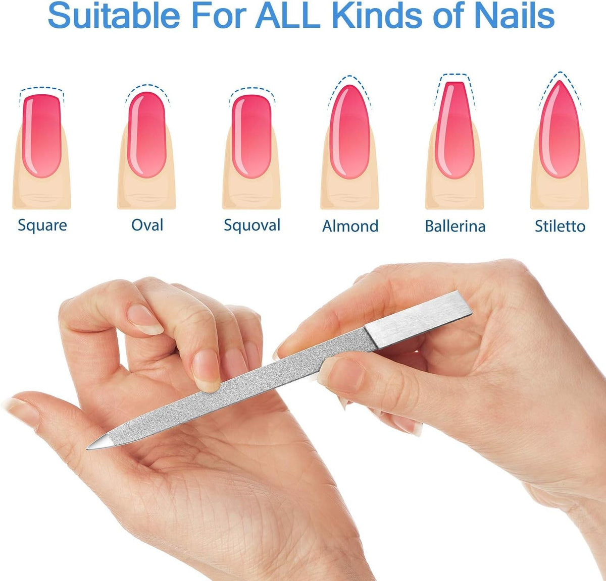 Stainless Steel Diamond Nail File Set - Double-Sided Manicure Tools, Reusable & Washable