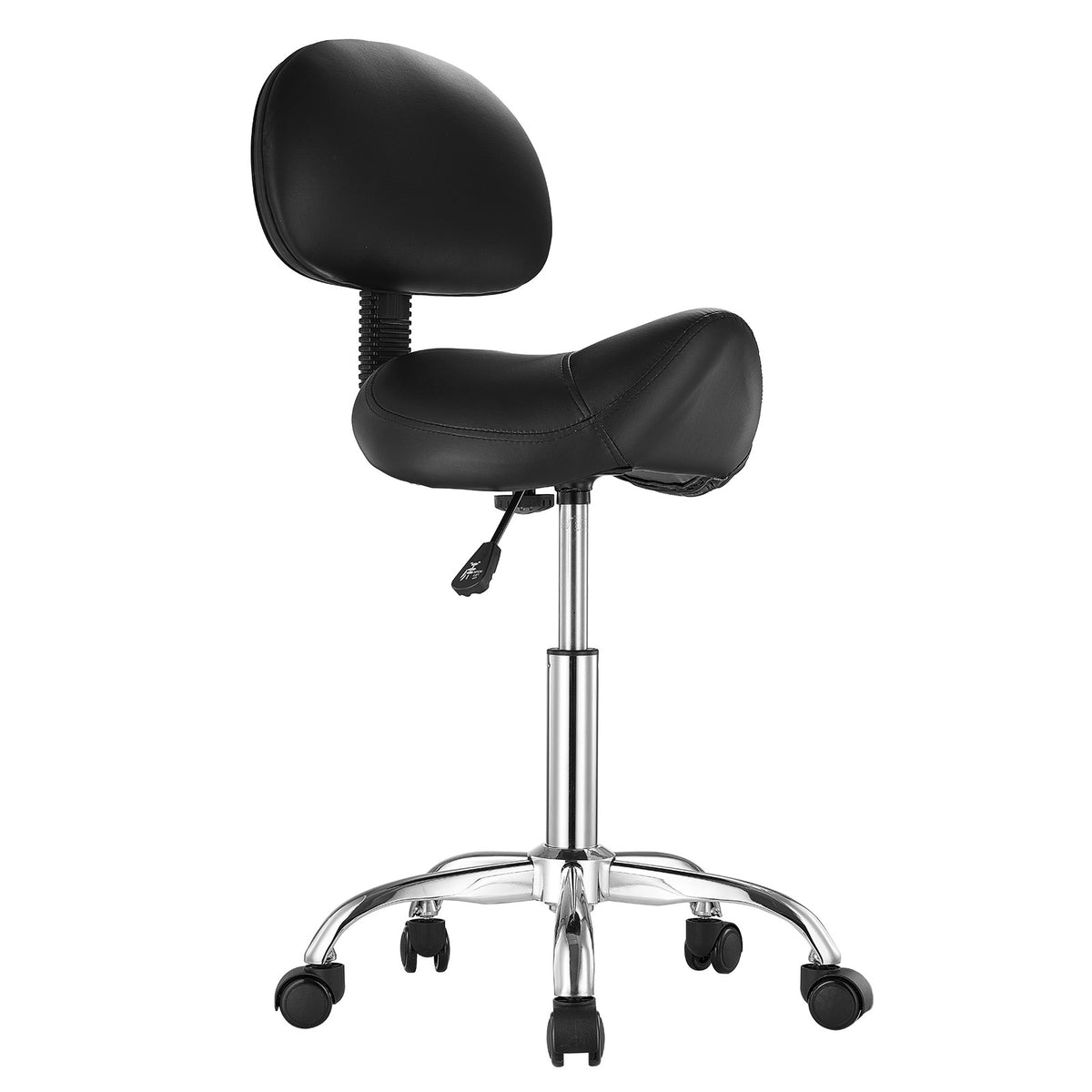 Adjustable Saddle Stool with Backrest and PU Leather Seat - Swivel Office Chair