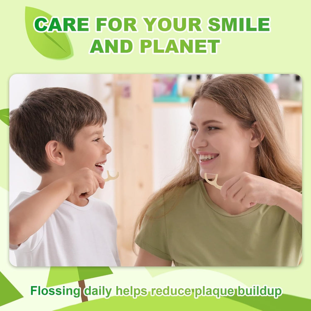 Biodegradable Dental Floss Picks - Eco-Friendly Plant-Based Tooth Floss, Mint, 200 Count