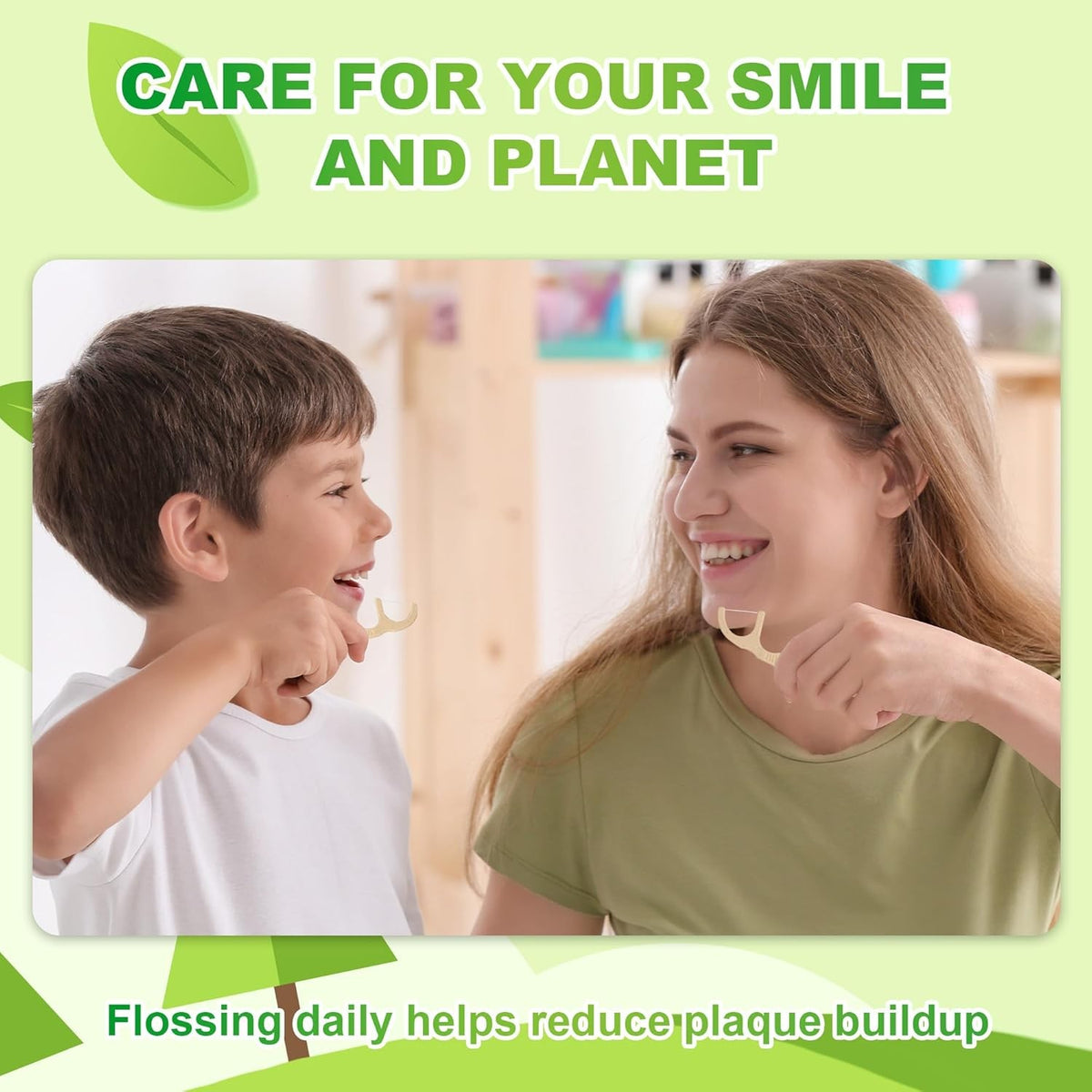 Biodegradable Dental Floss Picks - Eco-Friendly Plant-Based Tooth Floss, Mint, 200 Count