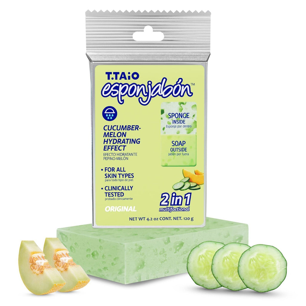 Exfoliating Soap Sponge with Cucumber & Melon for Face & Body - Long-lasting & Hydrating