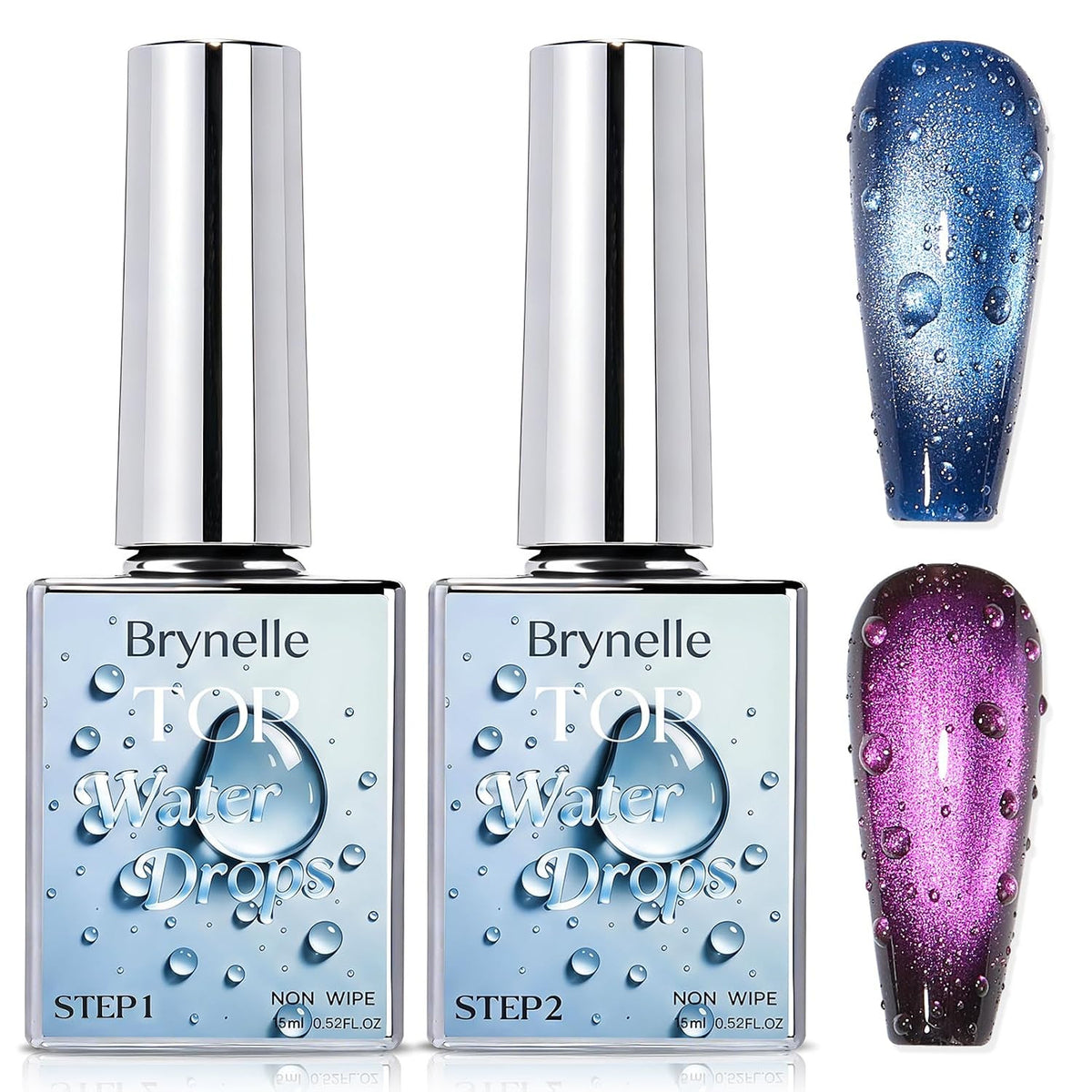 3D Water Drop Gel Top Coat Set - No Wipe, 2 x 15ml for Nail Art