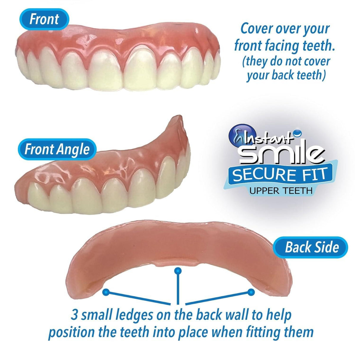 Instant Smile Upper Teeth Veneer - Natural Shade, Reusable Fit Over Existing Teeth
